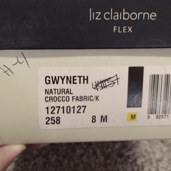 LIZ CLAIBORNE NATURAL CROCCA FABRIC FLEX MID-HEEL SQUARE TOE SIZE 8M MULES/SHOES - Picture 7 of 12